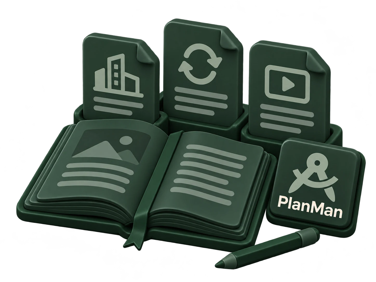 Open journal and article sheets for architecture advice, product updates and tutorials with PlanMan branding