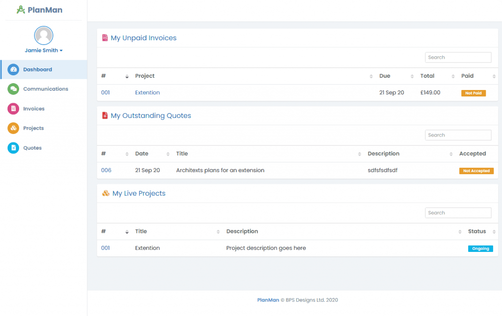 client dashboard