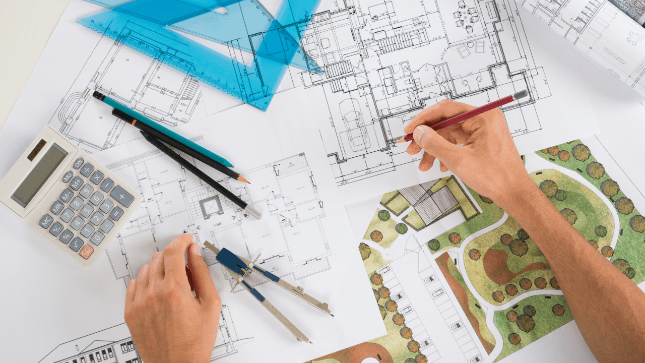 Town planner drawing plans