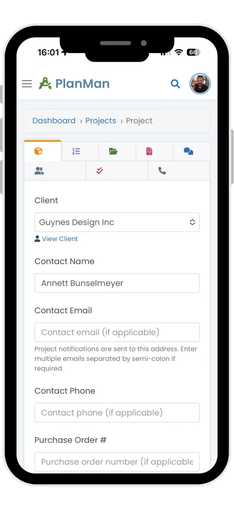 Enlarge the project details screen in the PlanMan mobile app